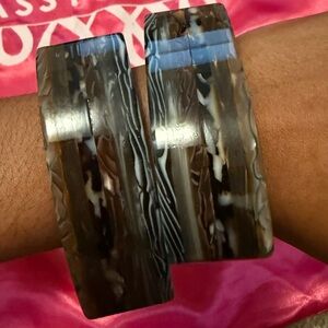 Sassy Jones Marbled Brown and Cream Resin Cuff Bracelets